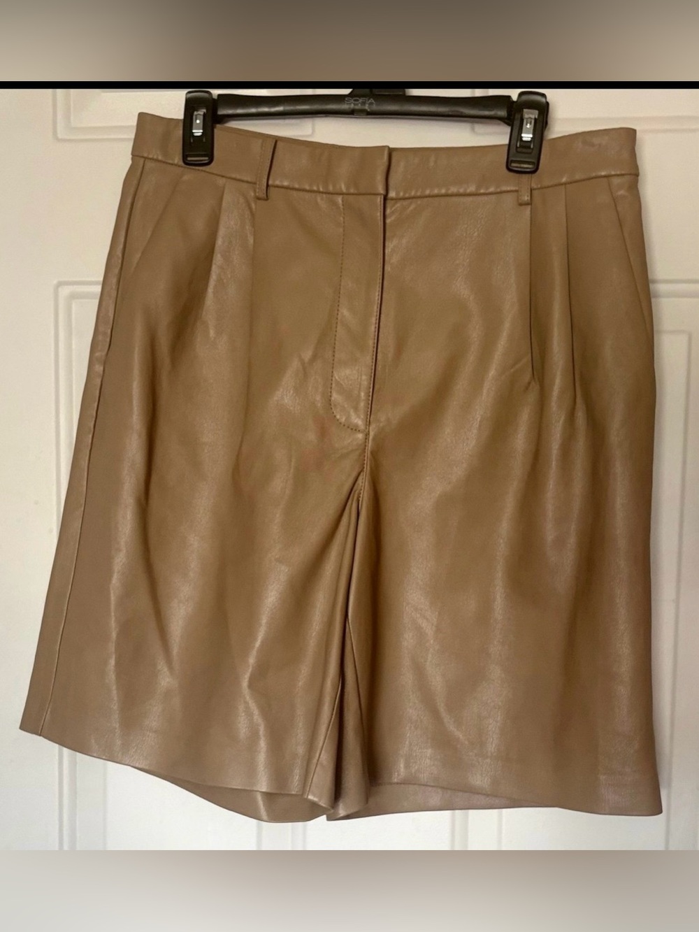 Vegan leather shorts, Wilfred (Aritzia), high-waisted pleated style Tan size 10